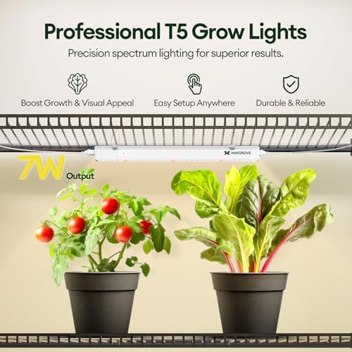 Maygrove T5 Grow Lights for Indoor Plants 1FT, Red-Enhanced Full Spectrum 5000K Grow Light, 28W(4 x 7W), Grow Light Strips for Seed Starting, Greenhouse, High PPFD, Linkable, White, 4-Pack