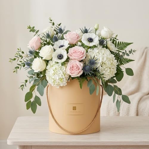 Hollyone Brown Gift Box with Lids Set of 3 Round Nesting Gift Boxes for Presents 3 Assorted Sizes Flowers Arrangements Box for Gift Giving Christmas Valentine Thanksgiving Mom Gifts Present Wrapping