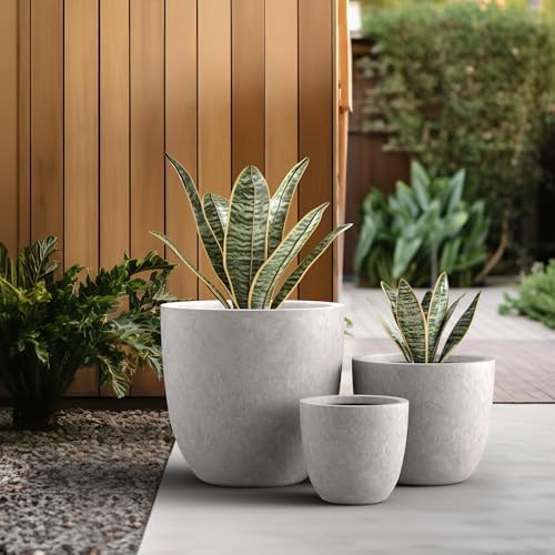 Kante Set of 3 CON Gray Concrete Bowl Planters 18" 14" 10" Dia