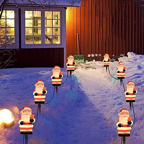GOOTHY 2 Sets Santa Christmas Pathway Lights, 7Ft C7 Outdoor Christmas String Lights with 8 Santa Claus Marker Stakes Light, Connectable Xmas Decorations Light for Patio Yard Driveway Garden Walkway