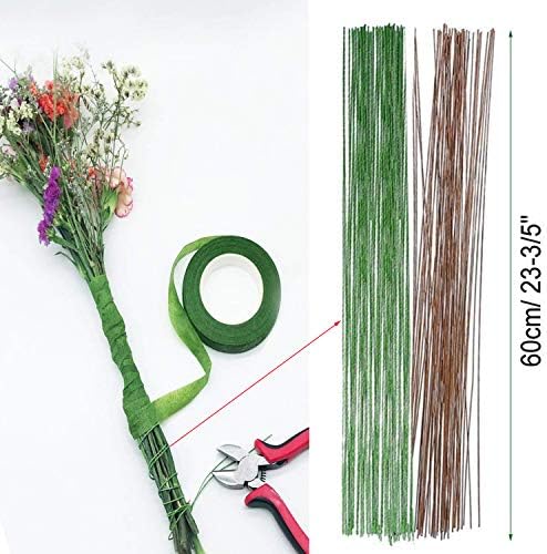 Floral Arrangement Tool Kit, Woohome 2 Style Tape Stem Wrap, 2 Style Floral Wire, Wire Cutter, Scissors and Head Pins for Wedding Bouquet DIY