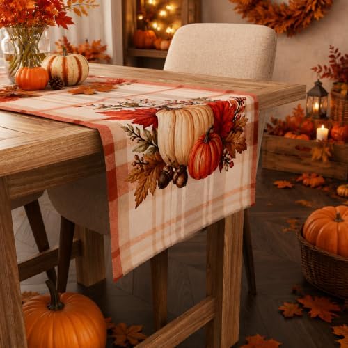 Thanksgiving Decorations - Pumpkin Maple Leaf Table Runner | Fall Decor