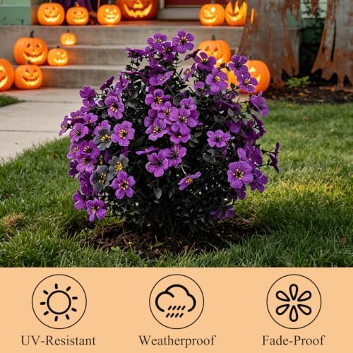 Halloween Artificial Flowers with Ground Stake, 22 inch Halloween Artificial Topiary Ball Flowers for Outdoor Witch Purple