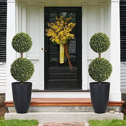 Worth Garden 21" H Tall Planters 2 Pack - 14'' Dia Resin Large Round Black Flower Pots for Outdoor Plants Trees