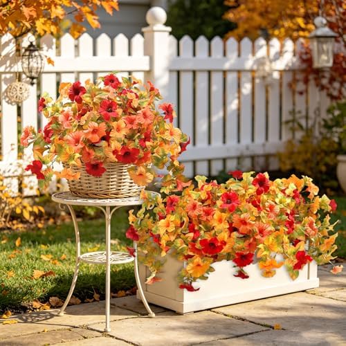 Ouddy Decor Artificial Fall Flowers for Outdoors Decorations, Orange, 2 Pcs