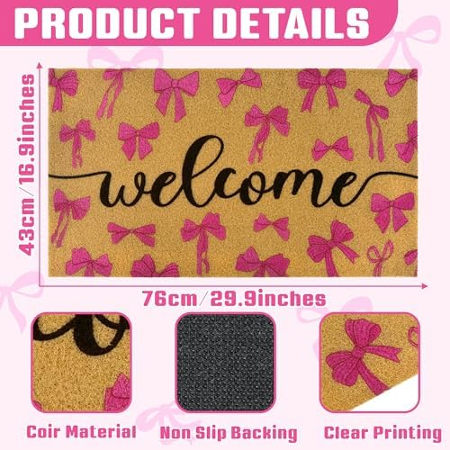 Bow Coir Doormat Welcome Front Door Mat Pink Cute Bathroom Outdoor Rug Bows