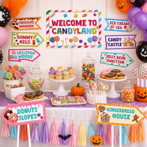 20Pcs Candy Land Party Decorations, Halloween Decor Signs