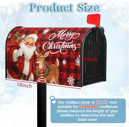 Christmas Santa Mailbox Covers Magnetic 21 x 18 Inch Xmas Deer Mailbox Cover Red Black Buffalo Plaid Holiday Post Box Letter Wraps Standard Size for Garden Outdoor Decor