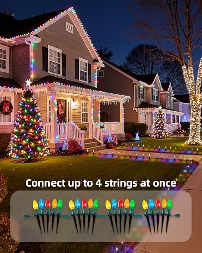 Christmas Pathway Lights Outdoor,25.7 Ft C9 Lights with 20 Multicolor Bulbs