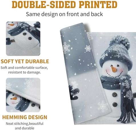 Snowman Placemats Set of 4, 12x18 Inch Winter Cute Blue Snowman Snowflake Table Mats Seasonal Christmas Holiday Washable Linen Fabric Place Mats for Farmhouse Party Kitchen Dining Decor
