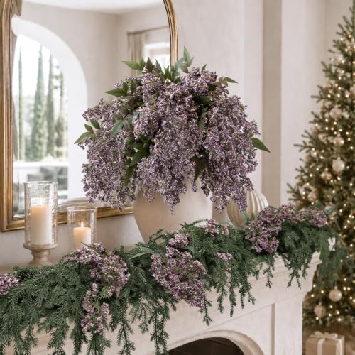 3 Pcs 43'' Artificial Nandina Berry Stems Purple Faux Branches Home Decor