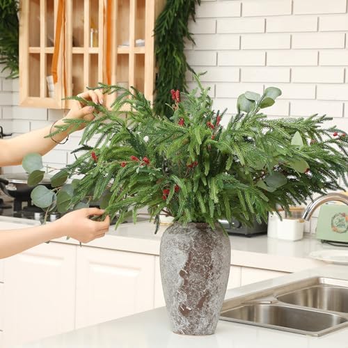 Jutom 6 Pcs Artificial Christmas Norfolk Pine Branches Stems, 30 Inches