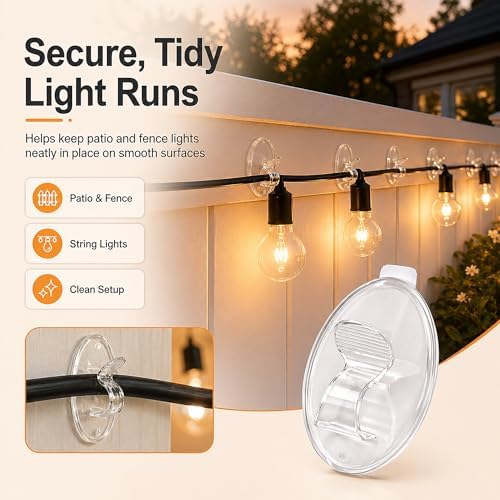 Outdoor String Lights Adhesive Hooks - 20Pcs Clips 3X Stronger Adhesion