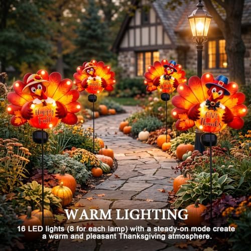 Lewondr 2PCS Thanksgiving Decorations Solar Fall Turkey Garden Stakes