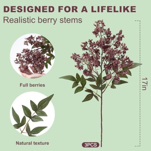 12 Pcs 17 in Realistic Berry Stems, Artificial Nandina Branches Fall Decor