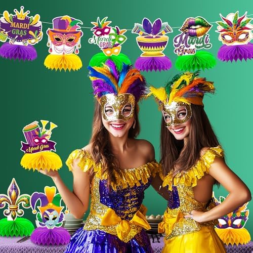 10 Pcs Mardi for Gras Party Honeycomb Centerpieces Table Decoration