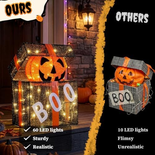 Outvita Halloween Pumpkin Lighted Gift Box, 60 LED Lights for Outdoor