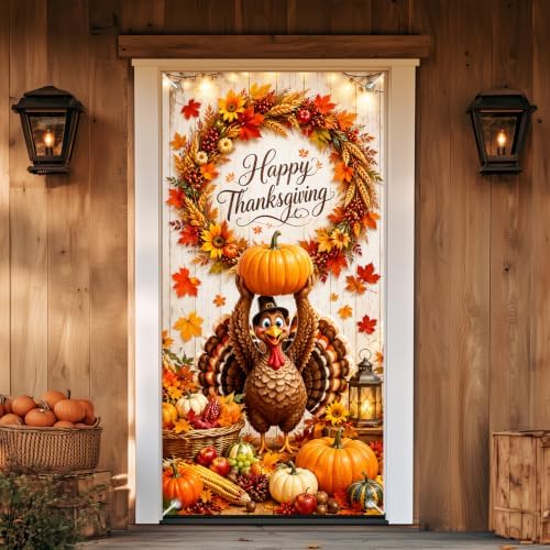 BlissYard Happy Thanksgiving Turkey Door Cover 35 x 71 Inch