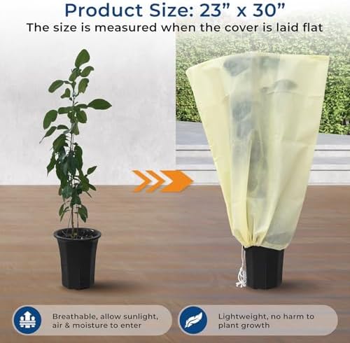 Plant Covers Freeze Protection, 2 Packs 23''W x 30''H Frost Protection Covers with Zipper & Drawstring, Winter Frost Cloth for Potted Plants, Outdoor Plant Blankets for Cold Weather