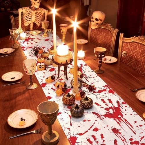 14 × 84" Halloween Table Runner, Blood Handprint Horrifying Halloween Decor