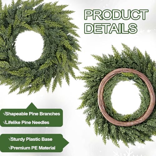 Christmas Cedar Wreath for Front Door Decoration, 24 in