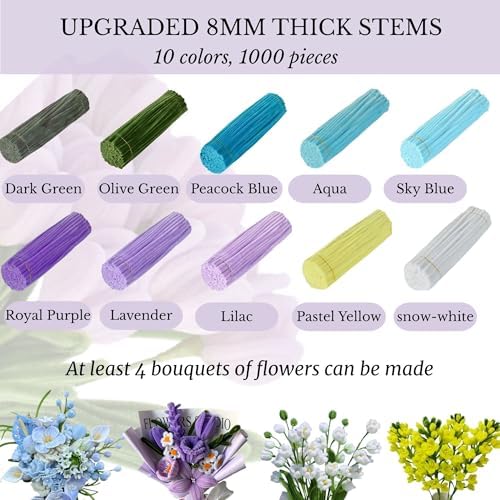 Pipe Cleaner Flower Kit, 1000 PCS Chenille Stems in 10 Colors with Tools