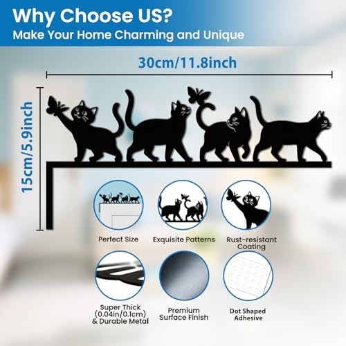 CUTHOLLOW Four Cats & Butterflies Door Topper Sign Metal Wall Art Decor