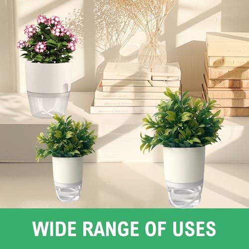 6/4/3Inch Watering Planters 4 Pack Plastic Wicking Pots White