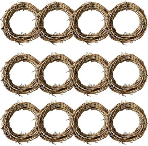 12Pcs 2.36Inch Natural Grapevine Wreaths, Vine Branch Wreath Rattan Circle for DIY Christmas Holiday Craft Wedding Home Decoration Wall Hanging Supplies
