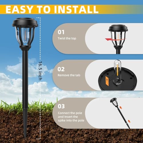DERAYSION 12 Pack Solar Lights Outdoor, Waterproof LED Solar Pathway Lights