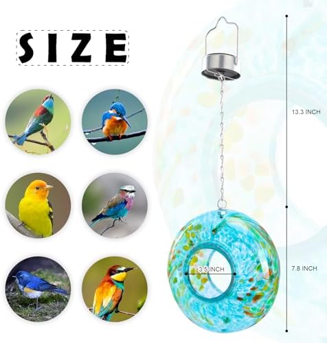 VCUTEKA Glass Bird Feeder, Fly Through Solar Feeders for Garden Decor, Blue