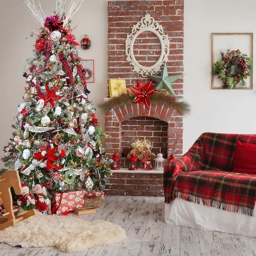 CITYES Christmas Swag Decoration Floral Swag with Berries and Silk Poinsettia Flowers Pine Needles Greenery 41.34 Inch Christmas Swag Xmas Door Swag for Front Door Festival Decor Wall Arch Window