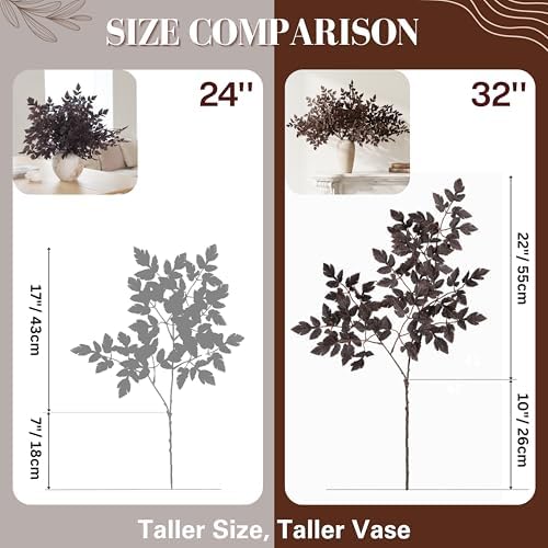 PERFNIQUE 3 Pack Artificial Plum Cimicifuga Leaf Sprays, 32" Faux Ramosa Branches for Vase, Fall Floral Stems for Table Centerpiece, Farmhouse, Wedding, Mantel, or Halloween Decor