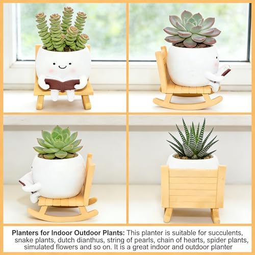 LAUGOKEBE Rocking Chair Smiley Face Planter Cute Plant Pots with Drainage