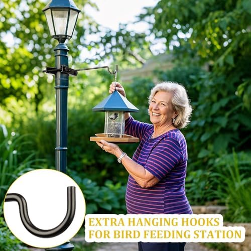 Bird Feeder Hanger Hook for 0.9-2.7" Pole, Iron Clamp-On Deck Hook for Railing Pole, Outdoor Hanging Bracket for Plant, Tree Branch Hooks for Bird House Holder (1 Pack)