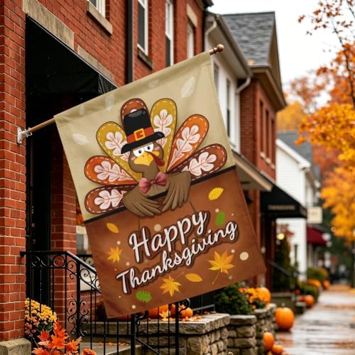 Happy Thanksgiving House Flag Turkey Thankful Fall Garden Banner Autumn Happy Harvest Garden Flags Double Sided Yard Decorations Holiday Outdoor Flag 28 x 40 Inch