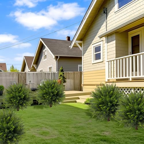 24.5'' Artificial Cedar Topiary Ball Trees, 6 Pack Fake Shrub Bushes