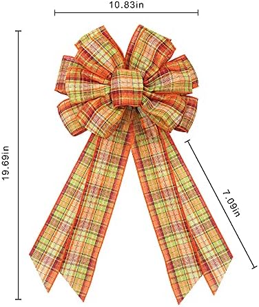 Large Orange Buffalo Burlap Bows - Thanksgiving Fall Wreath & Tree Topper Decorations