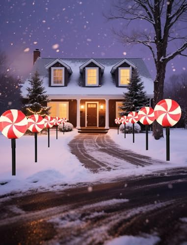 10.5FT Christmas Pathway Lights, 5PK LED Candy Cane Yard Stake Lights