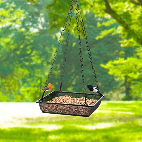 Patelai 2 Pcs Metal Hanging Bird Feeder Tray, Black