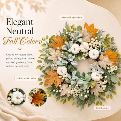 26 Inch Fall Wreaths for Front Door, Artificial Autumn Wreath