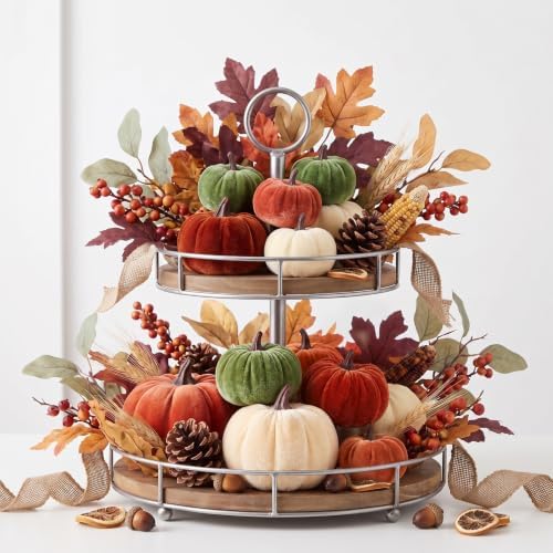 16Pcs Fall Artificial Velvet Pumpkins 3 Sizes Fake Small Foam Pumpkin Decor