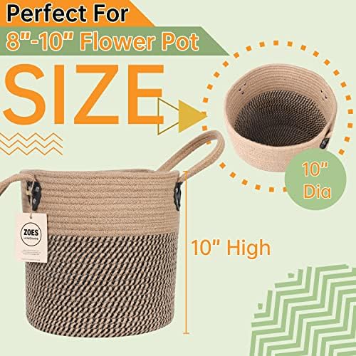 ZOES HOMEWARE Plant Basket for Indoor Plants with Handles,Jute Rope 10"x10"