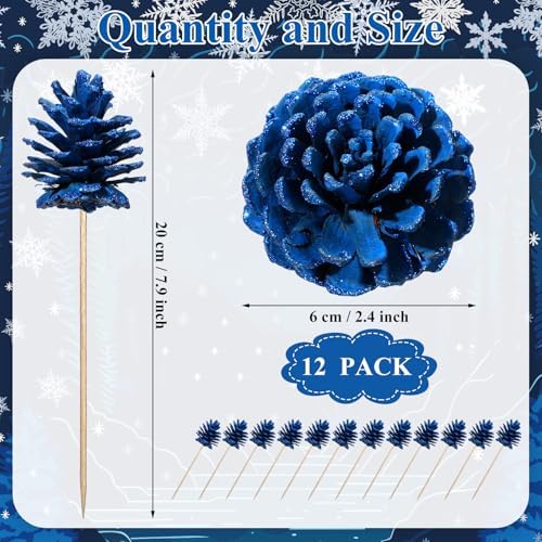 Thiccywoov 12 Pcs Christmas Pine Cone Pick Decoration for Tree Blue 3.15 in