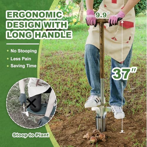 Haliaeetus Long Handle Bulb Planter Tool, 37'' Stainless Steel Bulb Planter