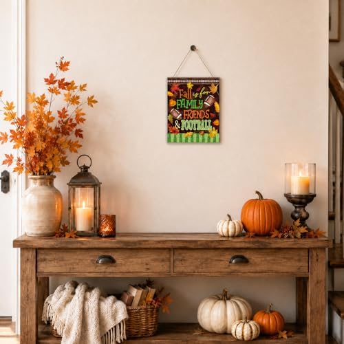 Smile Fall Thanksgiving Game Day Wooden Door Hanger Football Maple Leaf