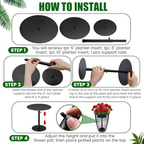 Novabright 3 Pack Adjustable Plant Riser for Inside Pot 12-22" Planter Inserts for Large Pots Metal Pot Fillers for Tall Square Round Taper Planters Container Indoor Outdoor (6'' 8" 10" Base or Top)