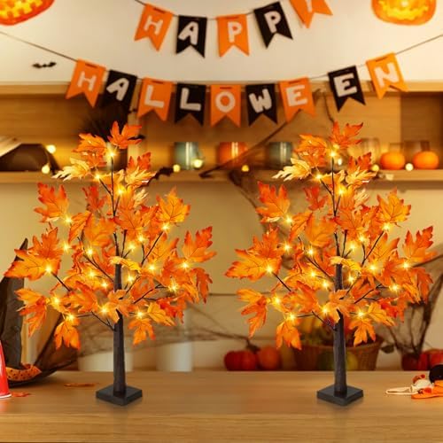 2FT Fall Decorations for Home Artificial Lighted Maple Tree Lights Decor