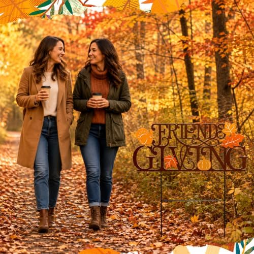 Amyhill Fall Thanksgiving Outdoor Decor Metal Garden Stake Friends Giving Maple Leaves Pumpkin Turkey Autumn Yard Sign Decorations for Home Lawn Porch Backyard Holiday Decorations