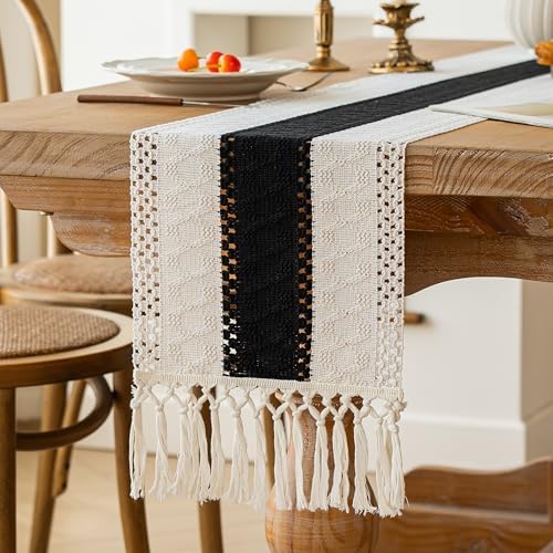 FEXIA Farmhouse Table Runner for Home Decor 12x90 Black Fall Home Decor